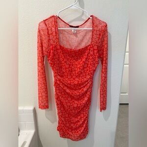 Floral coral mini dress